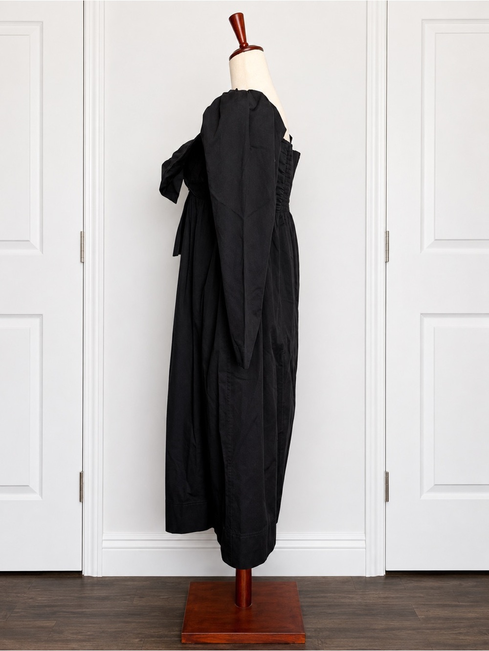 Aje Valentina Bow Midi Dress Black Cotton Poplin Puff Sleeve US 6 AU 10 - Picture 3 of 12